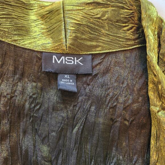 Vintage MSK Metallic Green Crushed Satin Blouse XL - Picture 8 of 14